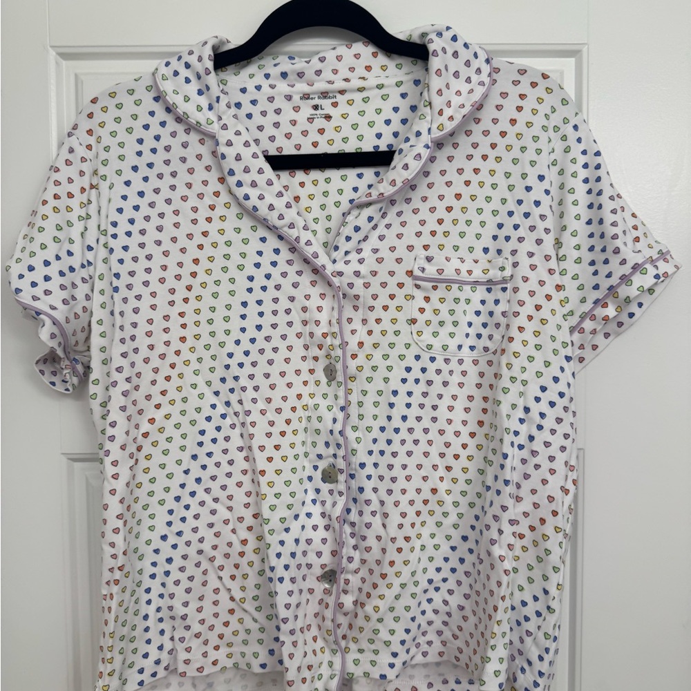 Roller Rabbit Rainbow Heart Button Up PJ Top